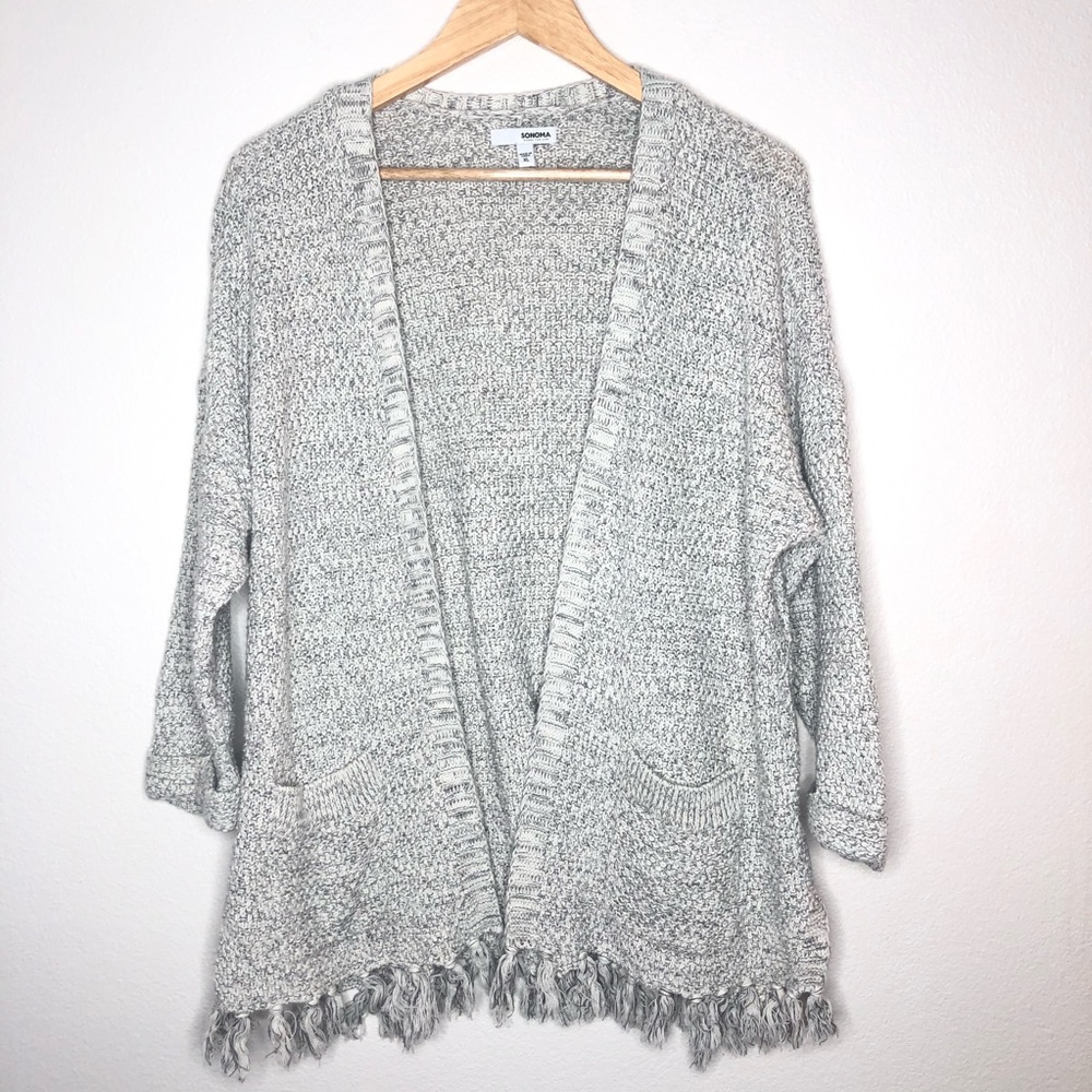 Marled Gray fringe open Cardigan Sweater